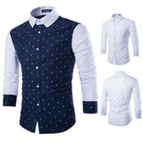 New Slim Men Stitching Long Sleeve Shirt Fashion Skeleton Print Shirt