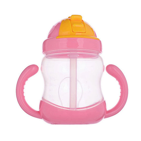 280ml Cute Baby Cup Drinking Straw Kids Children Learning Silicone Milk Nibbler Safe Feeding Bottle Handle Sippy Training Cup