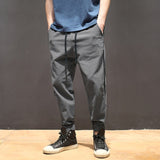 Men's Hip Hop Streetwear Pants Ankle-Length Side Strip Mens Cotton Linen Harem Pants Casual Japanese Loose Fit Joggers Trousers