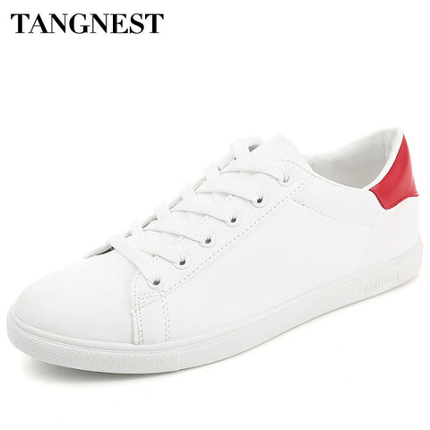 Tangnest Spring Men Vulcanized Shoes Lace-up Outdoor Casual White Shoes Breathable Flats Comfortable Male Sneakers XMR2827