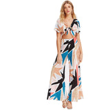 SHEIN Knot Front Bow Crop Top And Wide Leg Pants Set 2018 Women Geometric Deep V Neck Short Sleeve Zipper Wide Leg 2 Pieces Sets