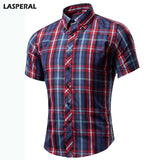 LASPERAL Brand Short Sleeve Plaid Mens Dress Shirts Casual  Turn-Down Collar Summer Shirt Classic Business Male Shirts Plus Size