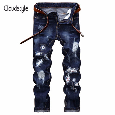 Cloudstyle 2018 Many Holes Pants Cotton Slant Pocket Slim Straight Trousers Jeans Fashion Pants Business Casual wear Plus Size