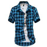 2018 Men Fashion Short Sleeved Plaid Shirt Slim Fit Male Social Casual Dress Shirt Men Clothing Soft Breathable Comfortable