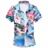 Mens Short Sleeve Floral Shirt 2018 New Summer Fashion Mens Beach Casual Print Shirt Plus Size High Quality Flower Shirts M-7XL