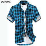 LASPERAL Casual Summer Men Shirts Short Sleeve Shirt Plaid Shirt Fashion Short Sleeve Chemise Homme Mens Shirts Plus Size