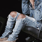 Fashion Mens Straight Slim Fit Biker Jeans Casual Denim Pants Skinny Trousers